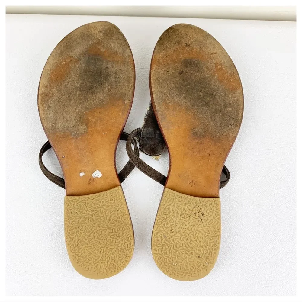 Cocobelle Brown Suede Leather Stone Beaded Thong Flat Sandal 10‎